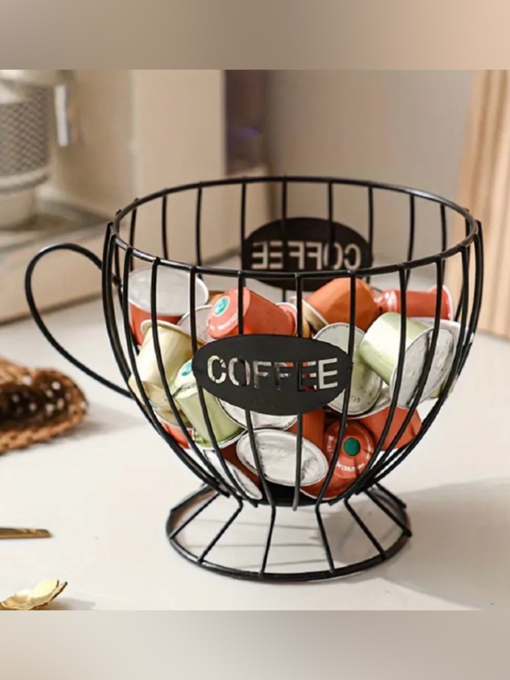 Black Coffee Pod Holder Basket - Coffee Capsule Organizer